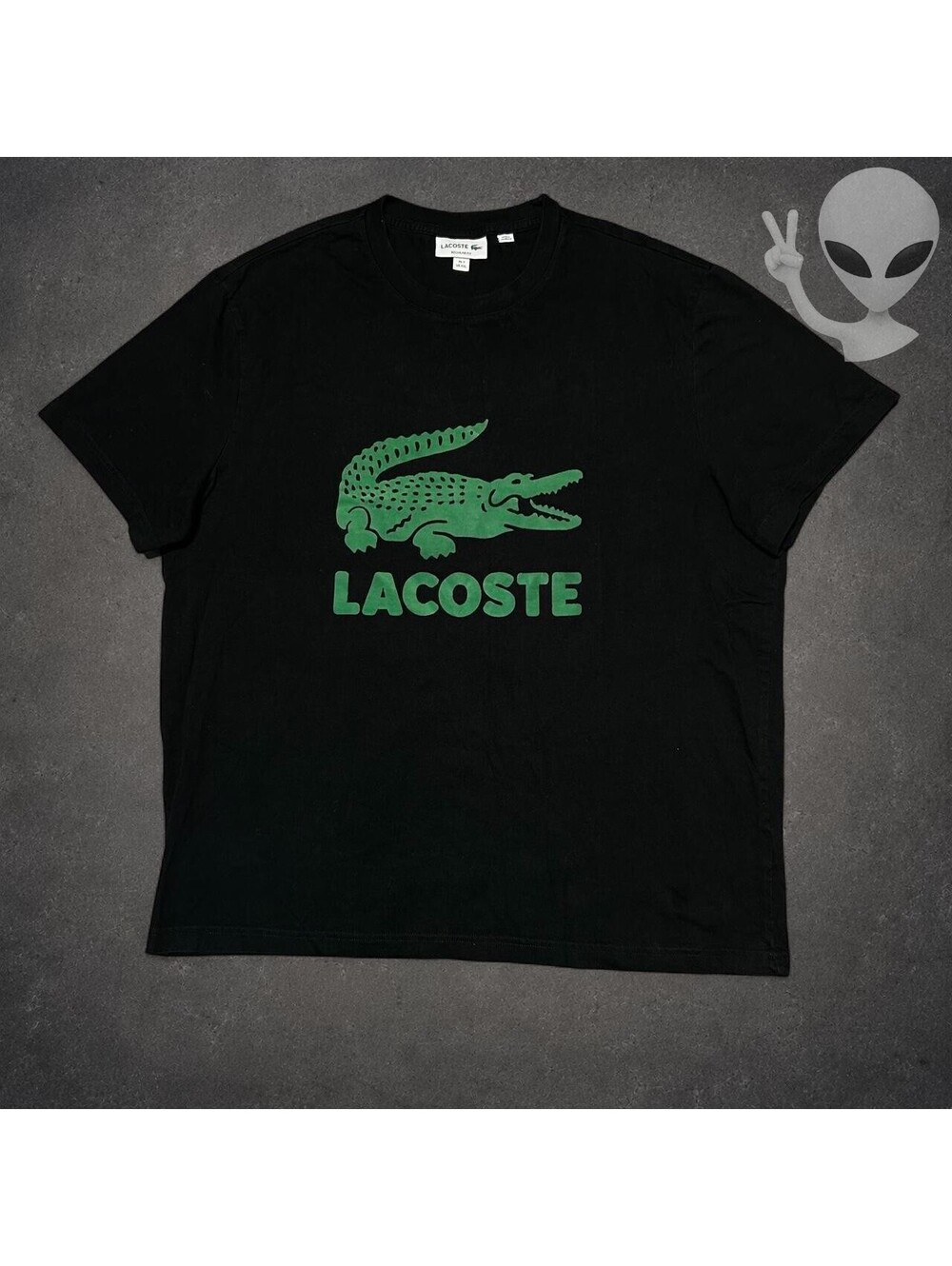 Lacoste T-Shirt Mens US XL Regular Fit Black Big Croc Graphic Printed Logo